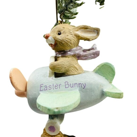 Hallmark Keepsake 1991 Easter Bunny In Airplane Hand-Painted Ornament Vintage - Picture 2 of 9